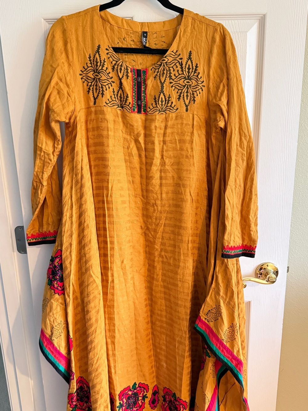 Generation Pakistani 3 Piece Suit Mustard Gold Multicolor Embroidered Sz 12